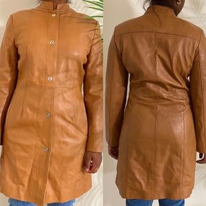 bernardo genuine leather jacket trench coat Tan